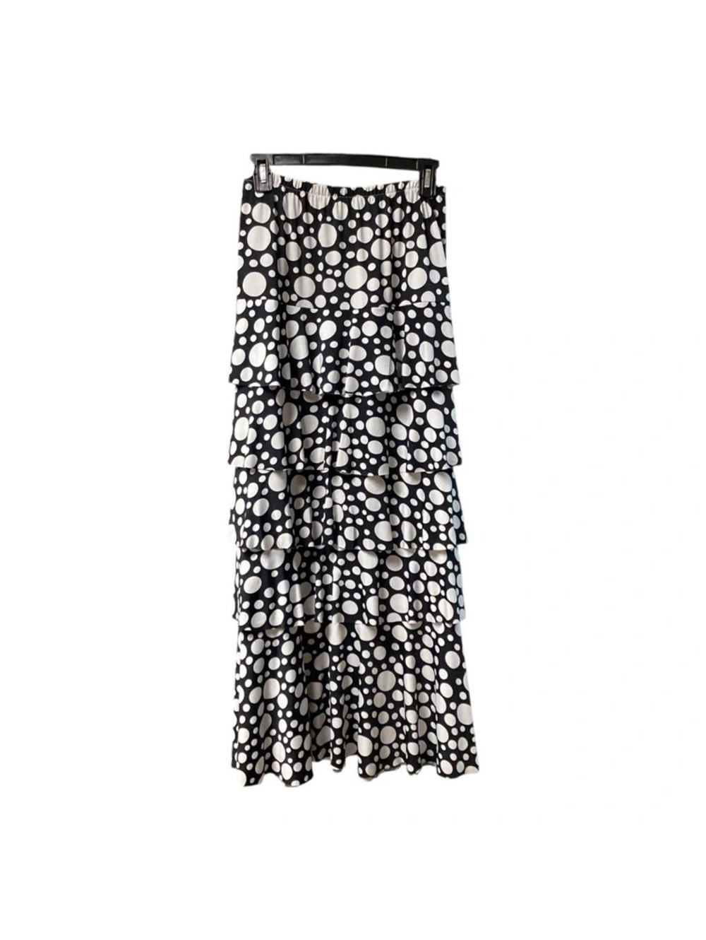 Sew Me Adorable Women's Long Ruffled Tier Skirt Sz XL Polka Dot Black/White EUC